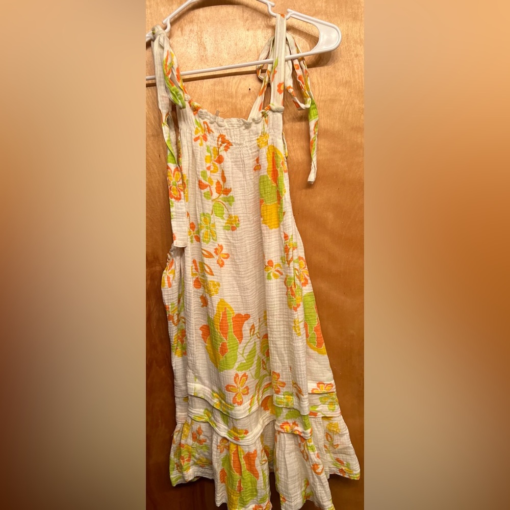 Free People Cream Floral Mini Dress with Orange and Lime